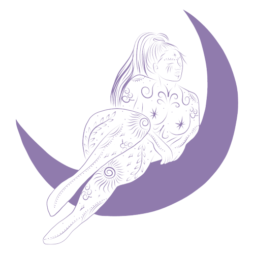 femme reflexion assise sur lune violette